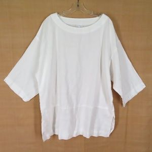 J. Jill Pure Jill White Tunic Tunic 3/4 Sleeve Popover Top XL Lagenlook Loose